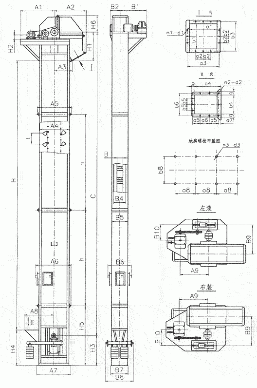 常見的TD、TH、NE斗提機(jī)標(biāo)準(zhǔn)地腳孔參數(shù)