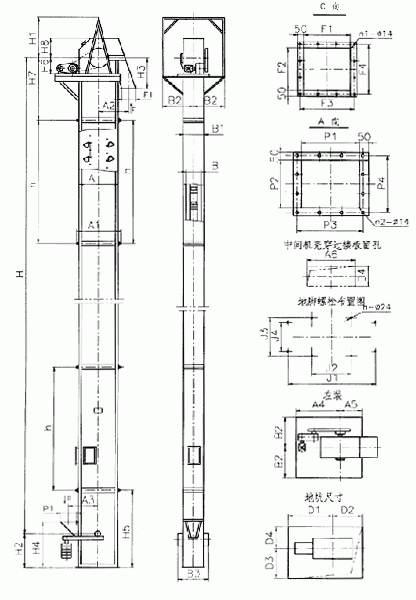 常見的TD、TH、NE斗提機(jī)標(biāo)準(zhǔn)地腳孔參數(shù)